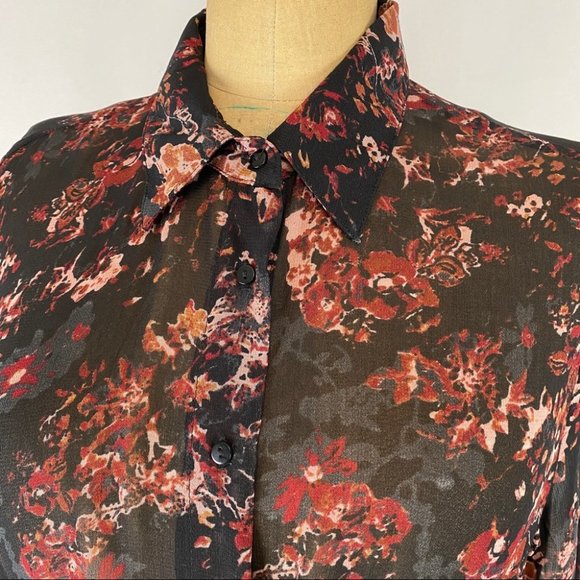 Zara Premium Collection Sheer Floral Button Front Cinched Tie Waist Tunic Size M - Picture 4 of 11